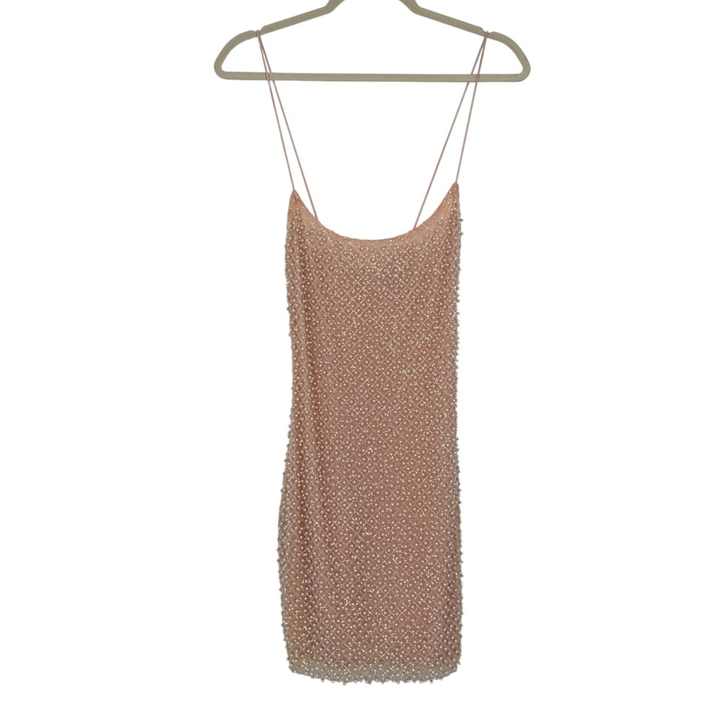 Oh Polly Pink Pearl Embellished Sparkly Mini Dress UK 8 US 4 Bodycon Cocktail